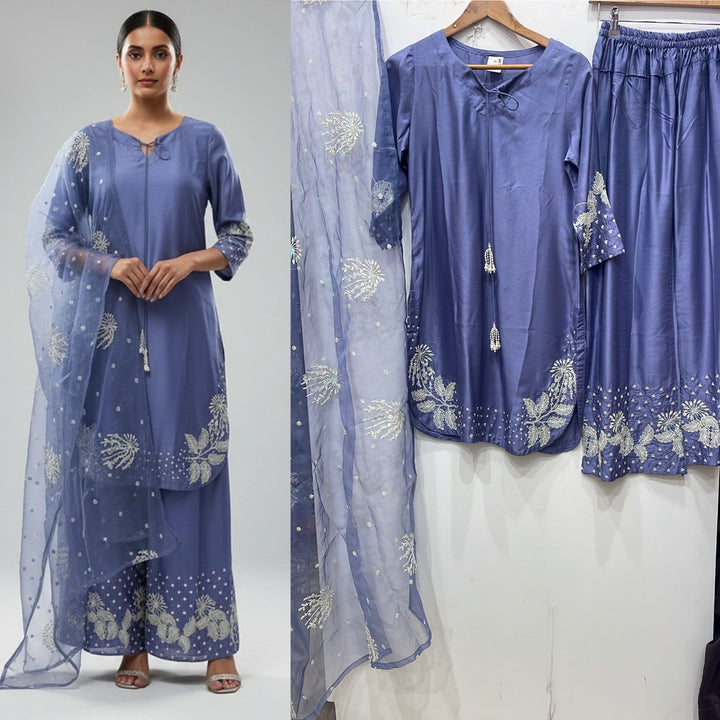 1179C - Lavender Embroidered Viscose 3 Piece suit
