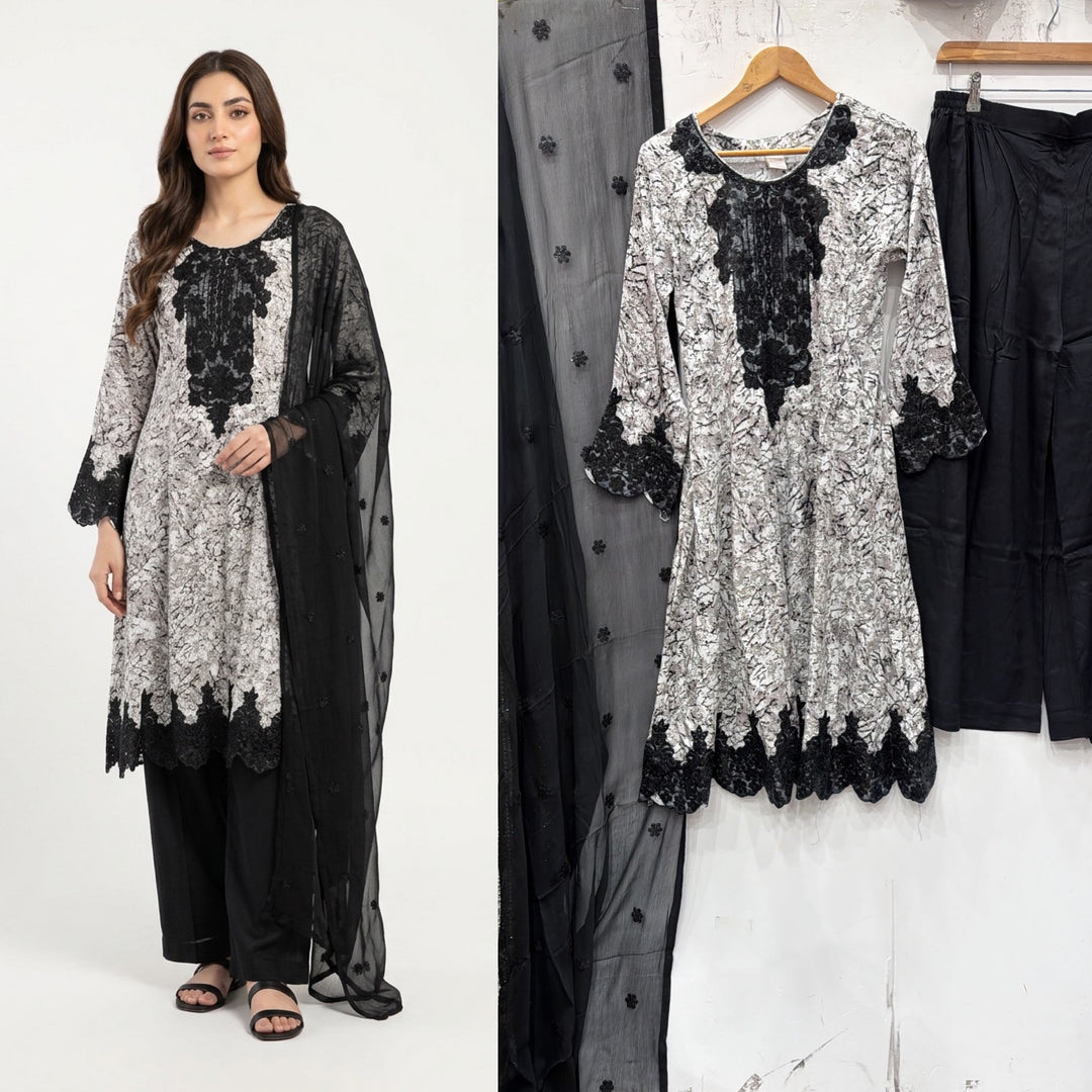 379A Embroidered Shamoz Silk Pakistani Suit - East meets west clothing 