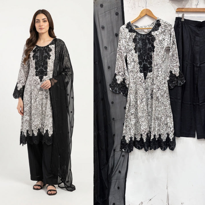 379A Embroidered Shamoz Silk Pakistani Suit - East meets west clothing 