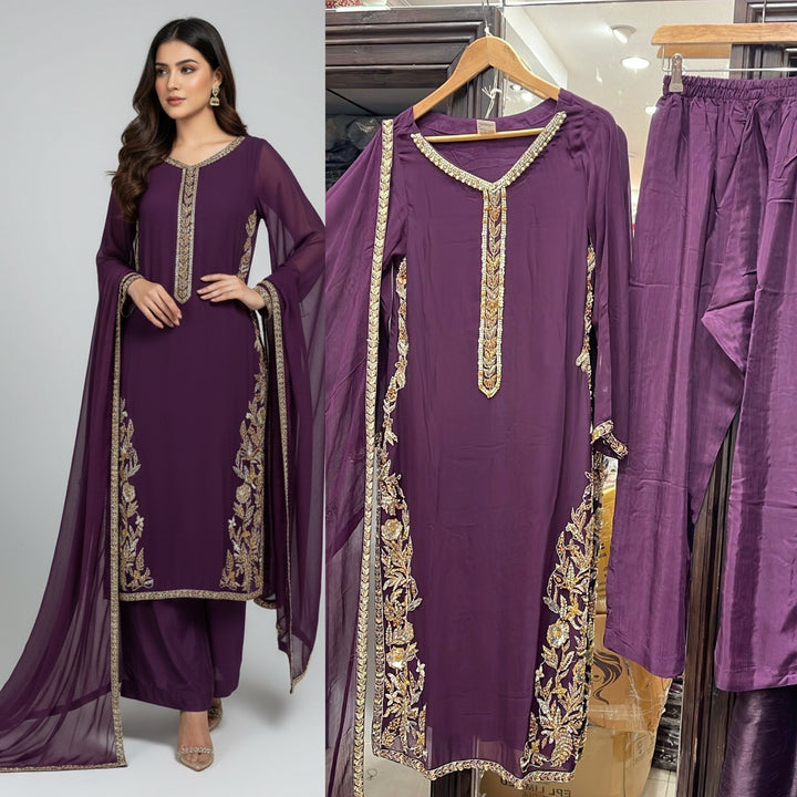 323A - PURPLE CHIFFON EMBROIDERED ADDA WORK SUIT