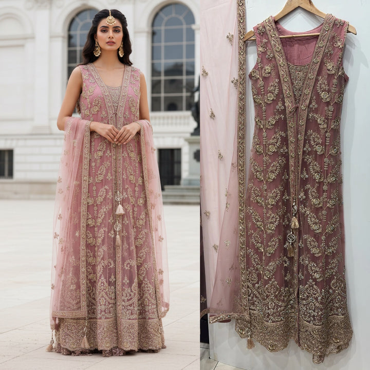 7011B- Embroidered & Embellished net long dress