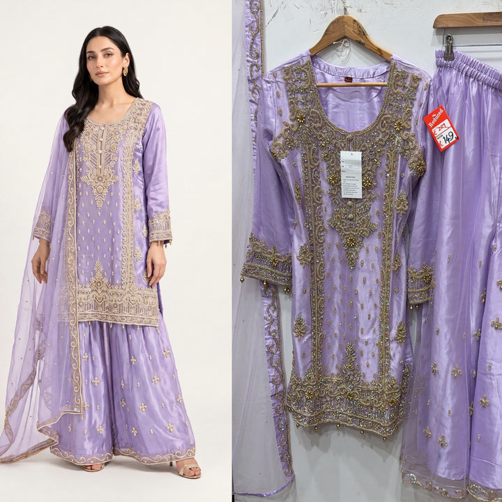 142C EMBROIDERED & EMBELLISHED NET 3 PIECE SUIT