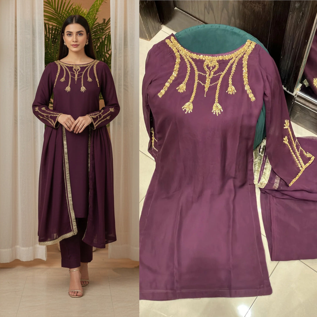 EMBROIDERED CHIFFON 3 PIECE SUIT 391B