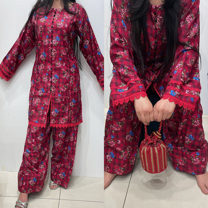 FTO1 - COTTON PRINT FARSHI SHALWAR 2 PIECE SUIT
