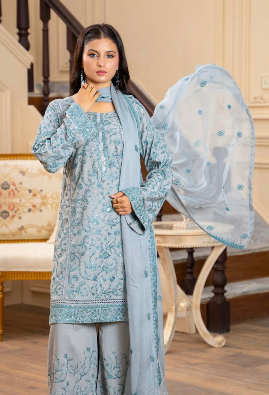 Zk06 - Safoora Embroidered Karandi 3 Piece suit