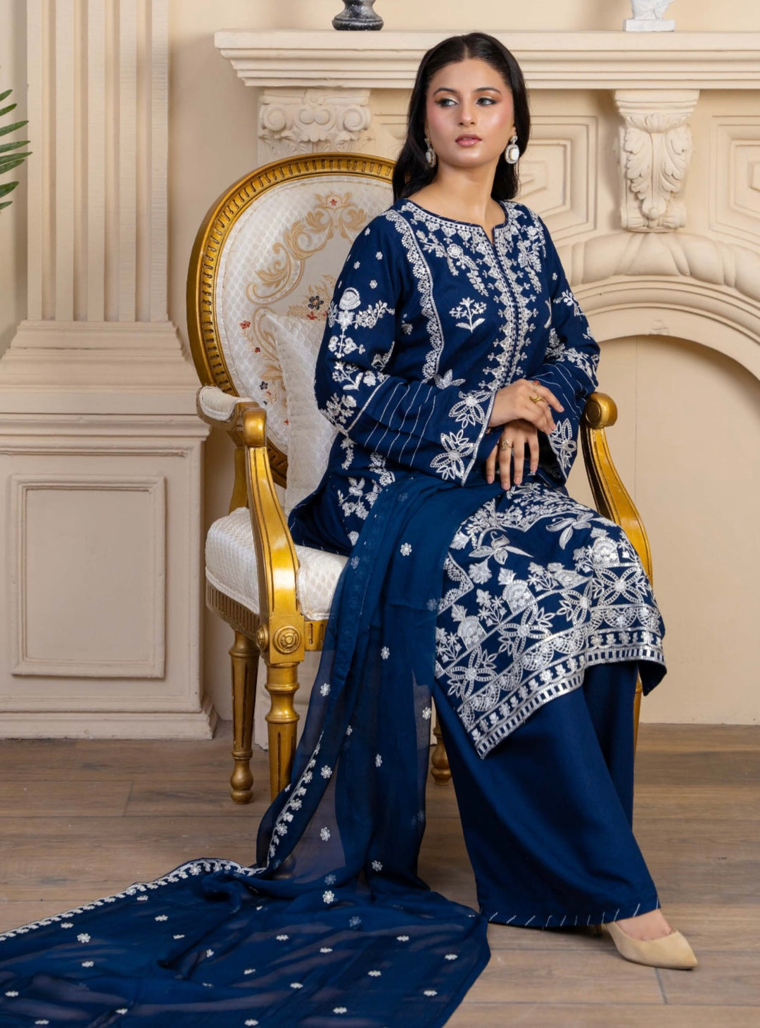 Zk07 - Zara Embroidered Karandi 3 Piece suit