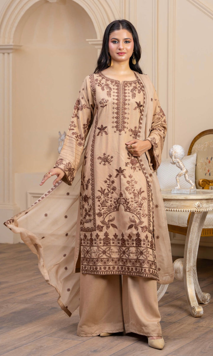 Zk08 - Zara Embroidered Karandi 3 Piece suit
