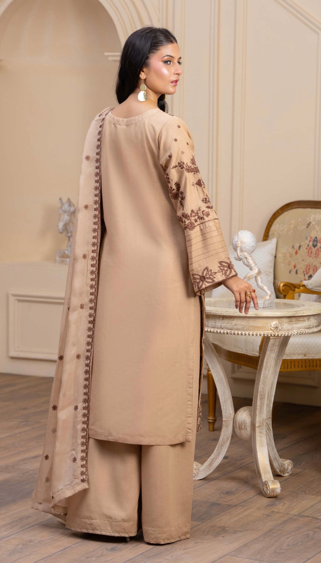 Zk08 - Zara Embroidered Karandi 3 Piece suit