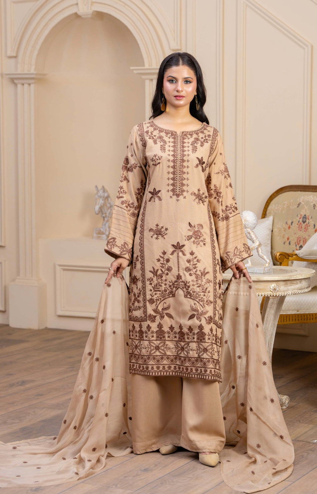 Zk08 - Zara Embroidered Karandi 3 Piece suit