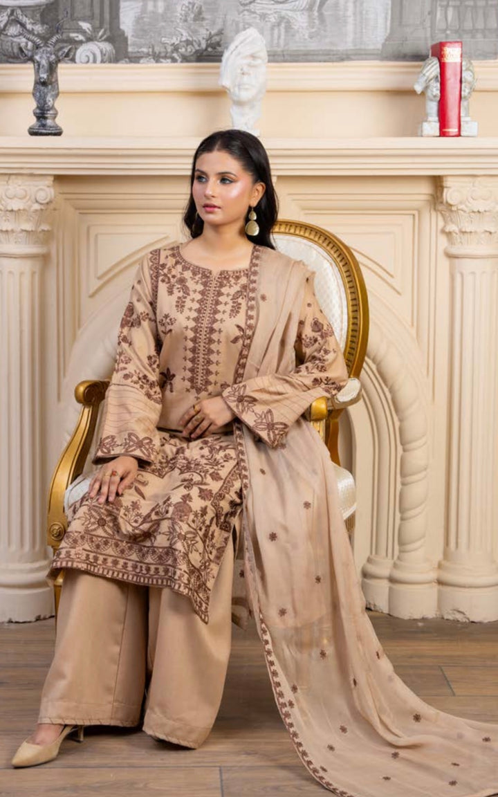 Zk08 - Zara Embroidered Karandi 3 Piece suit
