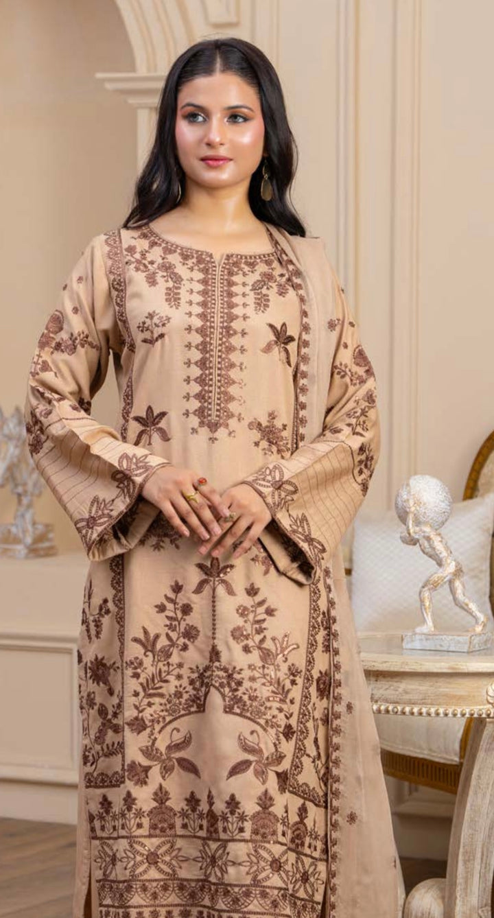 Zk08 - Zara Embroidered Karandi 3 Piece suit