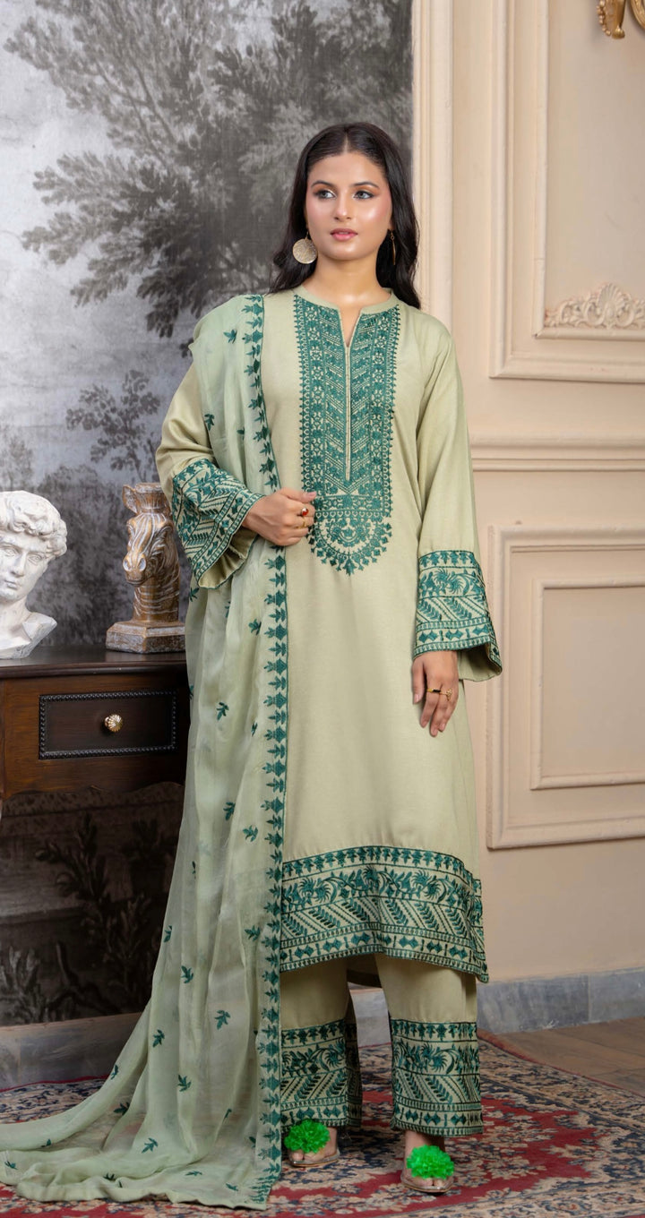 Zk09 - Inzia Embroidered Karandi 3 Piece suit