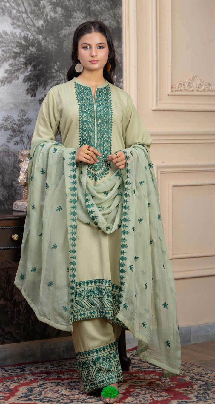 Zk09 - Inzia Embroidered Karandi 3 Piece suit