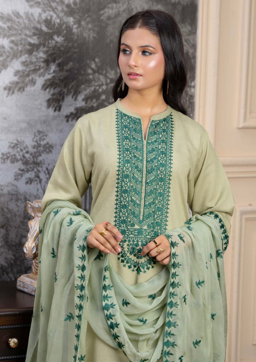 Zk09 - Inzia Embroidered Karandi 3 Piece suit