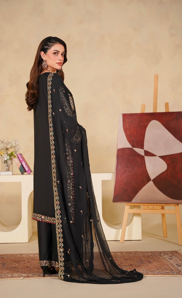 331A - Black Viscose Embroidered Pakistani Suit with Chiffon Dupatta