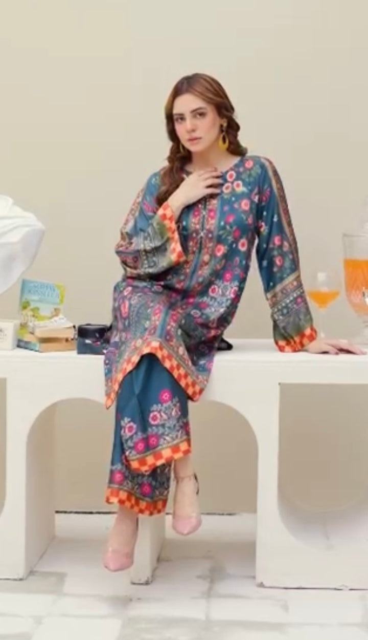 Sh02- SHAMOZ SILK PRINT CO-ORD 2 PIECE