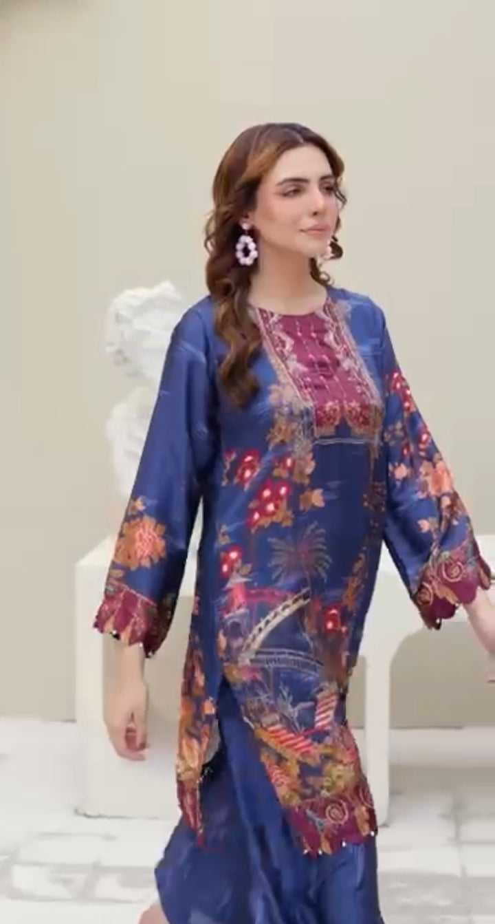 Sh03- SHAMOZ SILK PRINT CO-ORD 2 PIECE