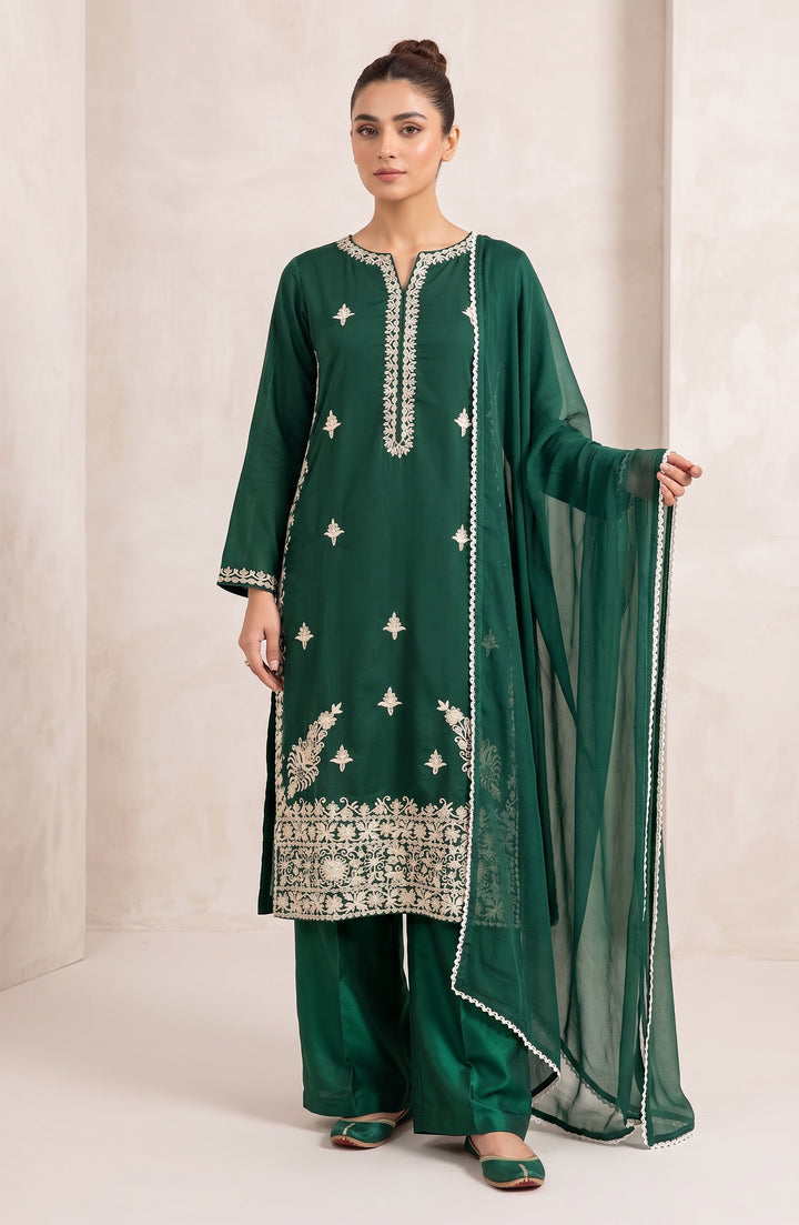 1124A - Green Embroidered Viscose Pakistani Suit with Chiffon Dupatta