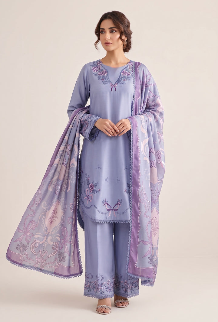1127A - Lavender Embroidered Viscose Pakistani Suit with printed Dupatta