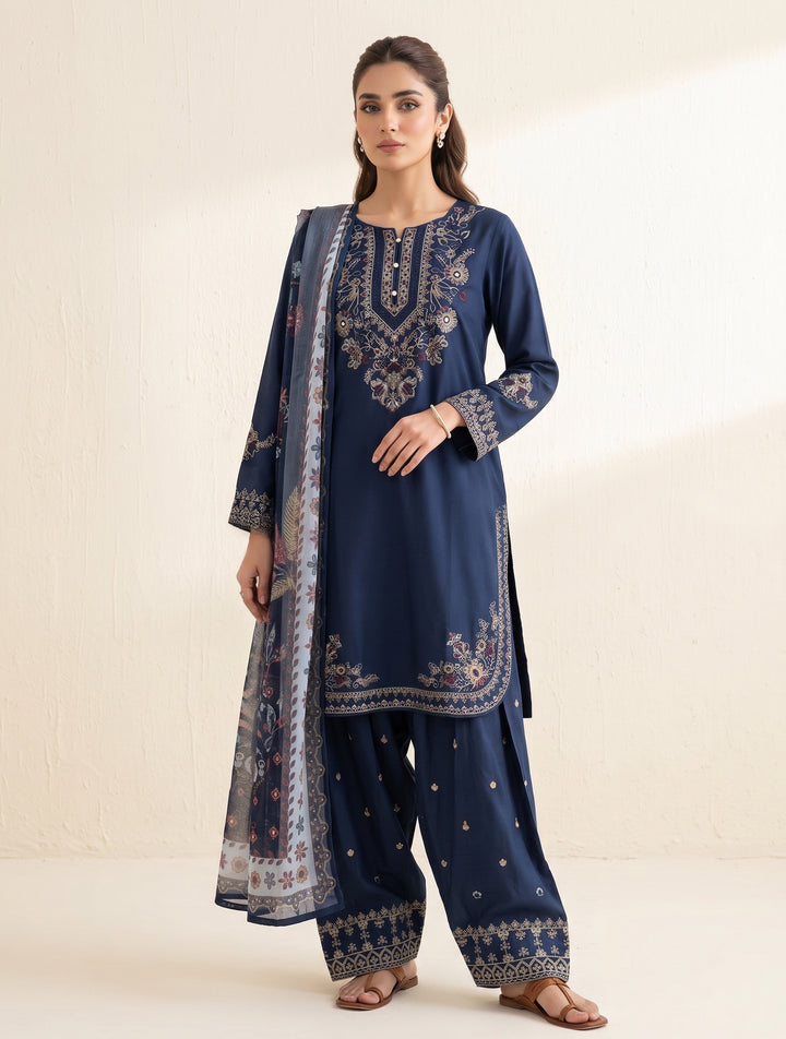 1129A - Blue Viscose Shirt with Farshi Shalwar & Chiffon