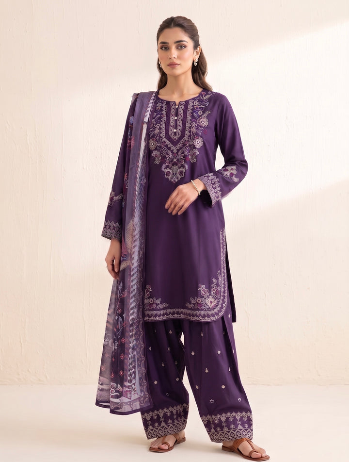 1129B - Purple Viscose Shirt with Farshi Shalwar & Chiffon