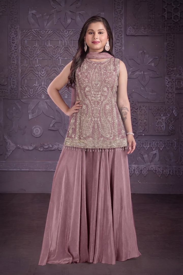 3113B - Girls’ Pink Embroidered Sharara Set with Dupatta - East meets west clothing 