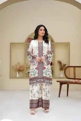 Sm07- SHAMOZ SILK PRINT CO-ORD 2 PIECE SUT