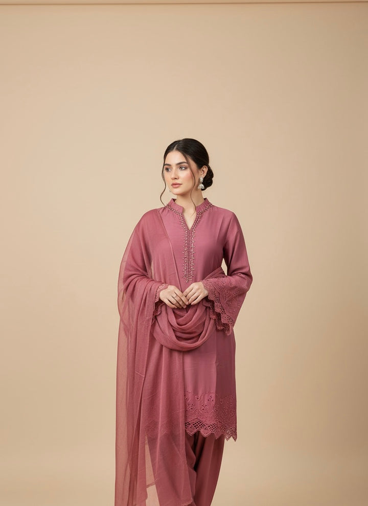 LF02 - Pink Farshi Shalwar Embroidered linen suit