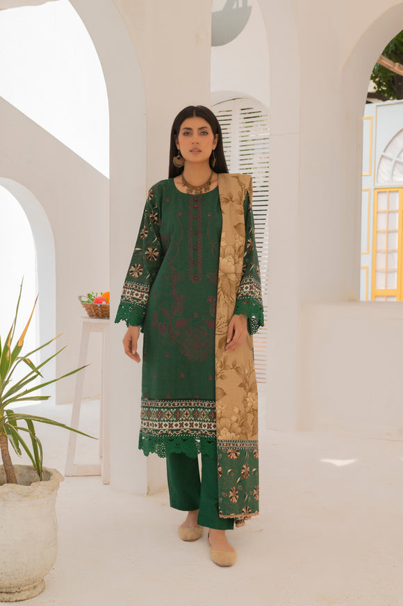 EMBROIDERED PRINTED KHADDER 3 PIECE SUIT NK04