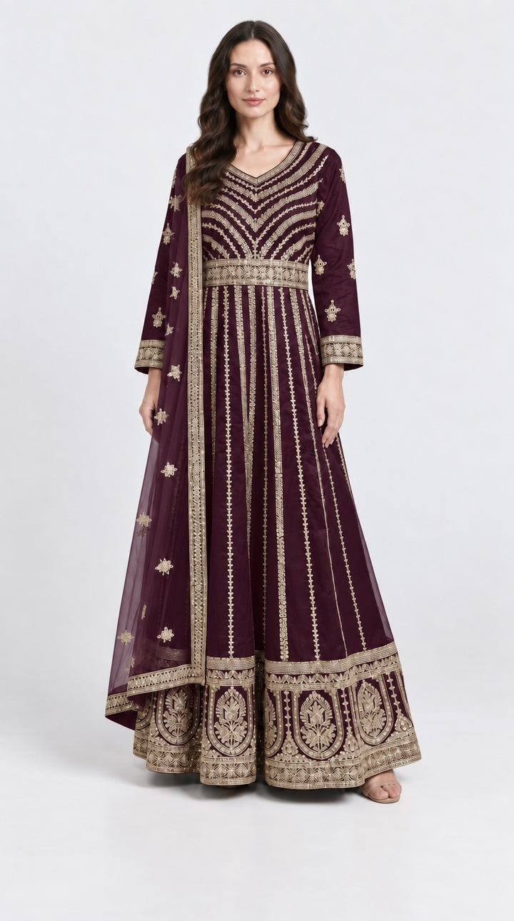 134G - Plum Net Embroidered Maxi Dress