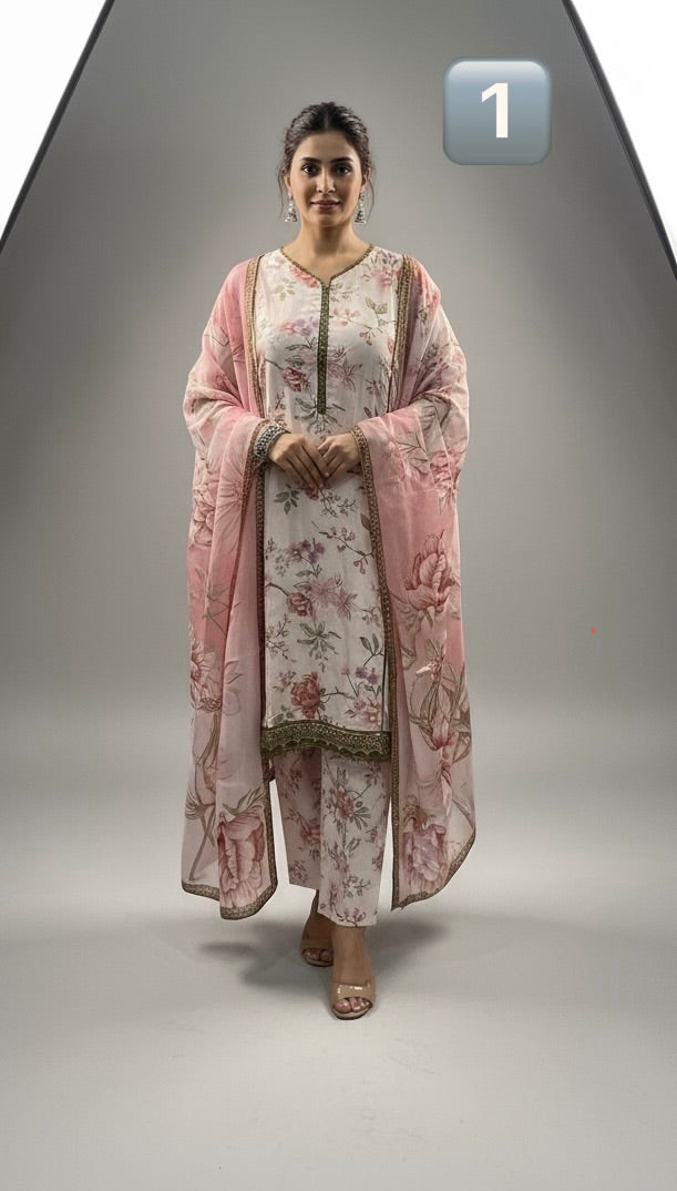 BL01- LINEN PRINT 3 PIECE SUIT