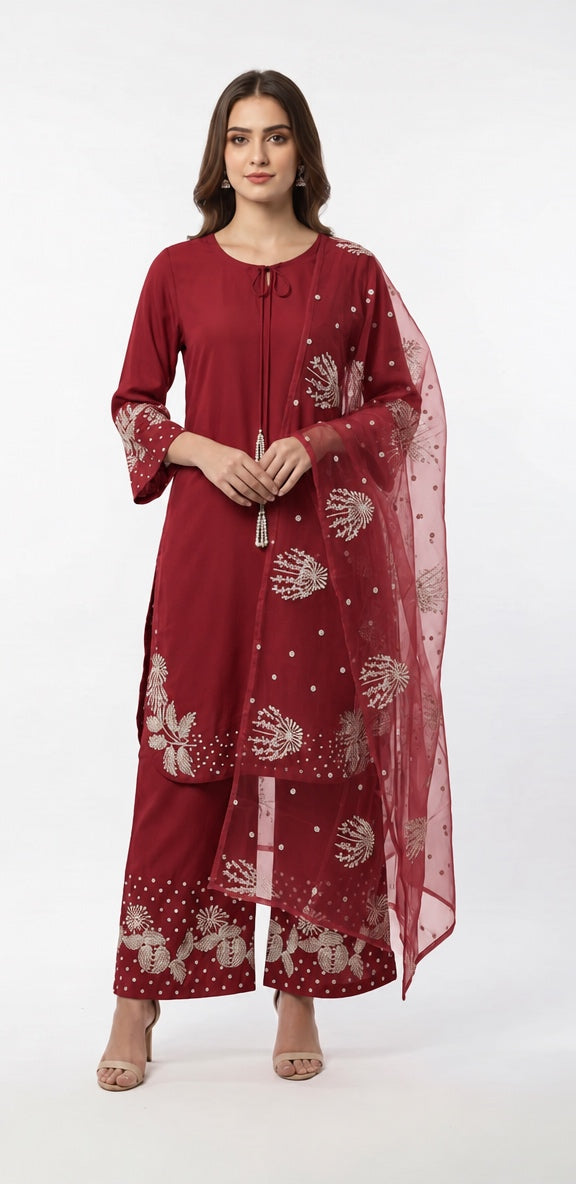1179F - Red Embroidered Viscose 3 Piece suit