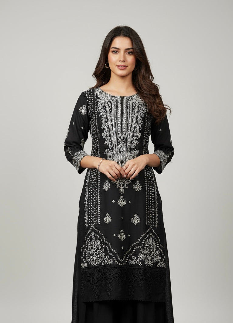 1151A - Black Embroidered Linen 3 Piece suit