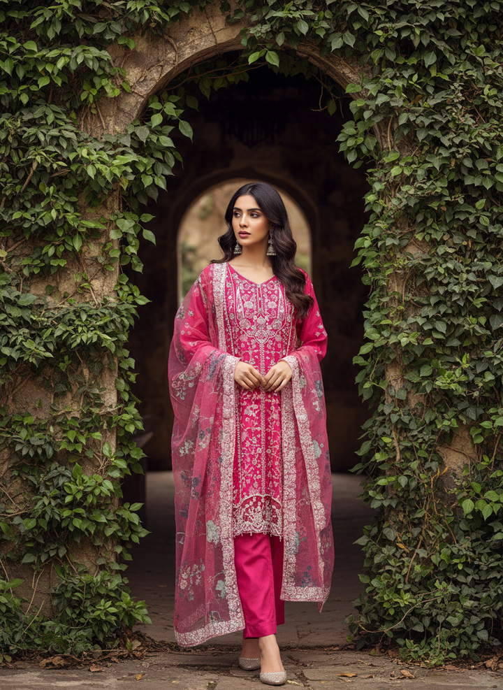 1152A -  PINK EMBROIDERED LINEN 3 PIECE SUIT