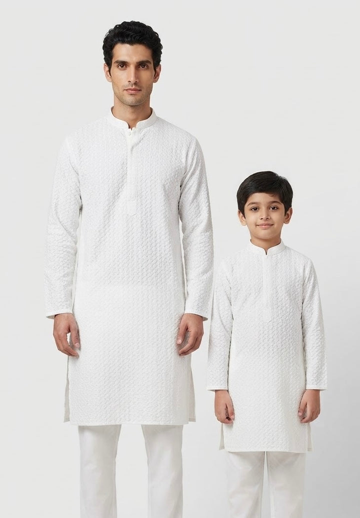 CK719 - White Cotton Chikankari Set for Boys and MEN - East meets west clothing 