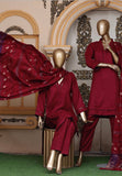 RED PASHMINA 3 PIECE SUIT WITH SHAWL PS02