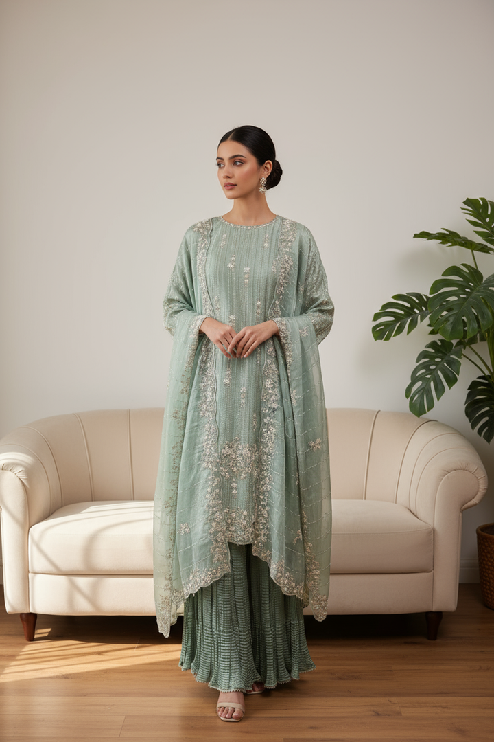390S- EMBROIDERED & EMBELLISHED SILK SUIT