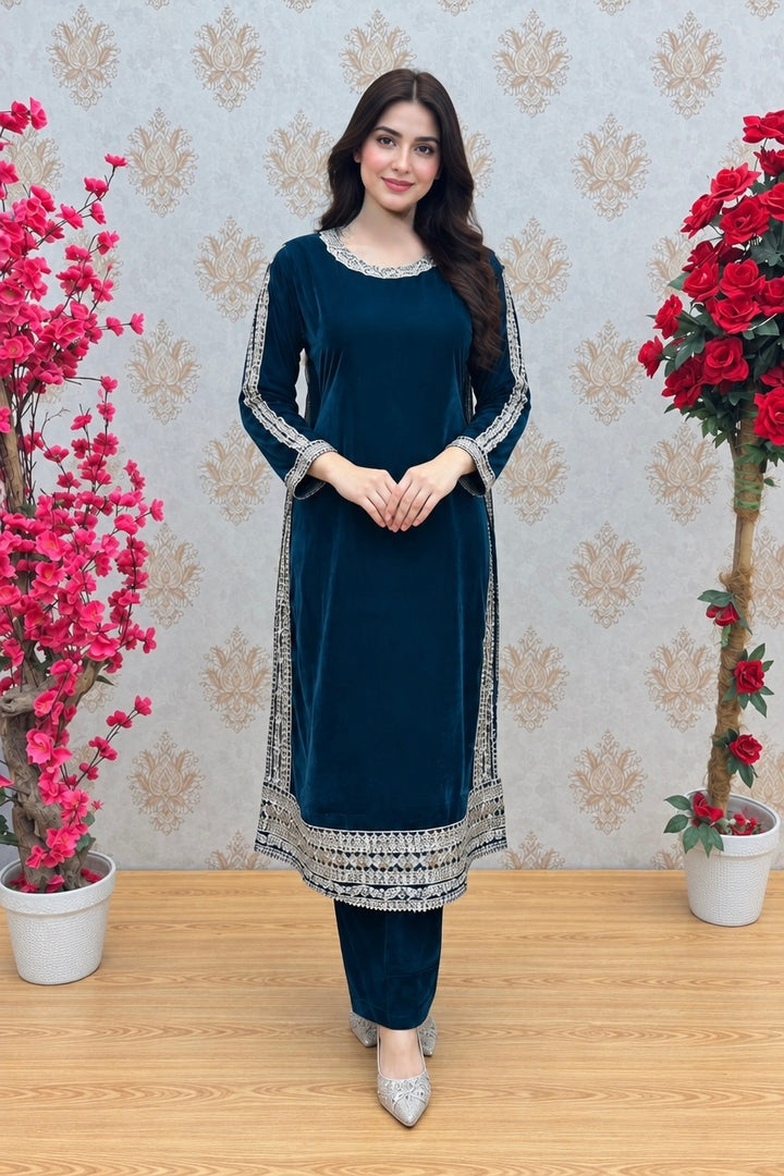 W5153 LUXURY VELVET EMBROIDERED 3 PIECE SUIT - East meets west clothing 