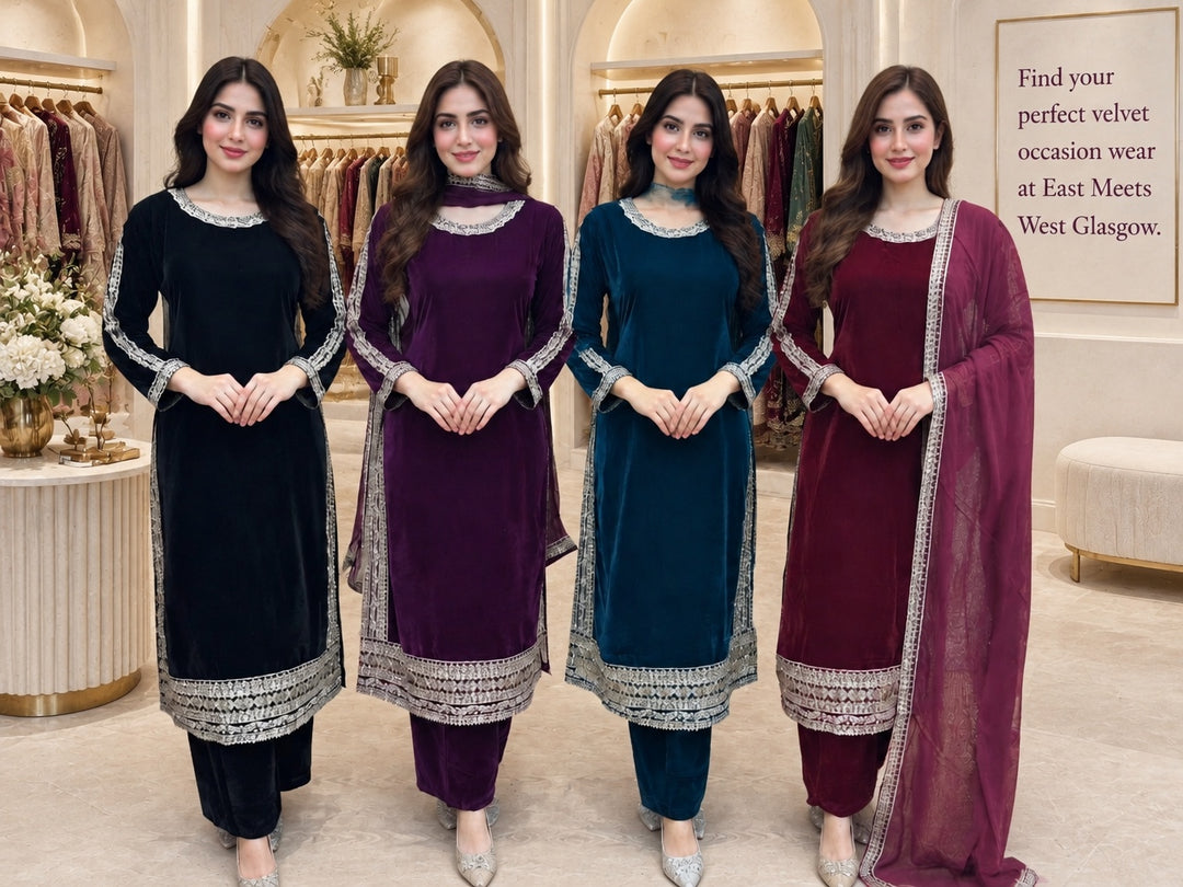 W5153 LUXURY VELVET EMBROIDERED 3 PIECE SUIT - East meets west clothing 