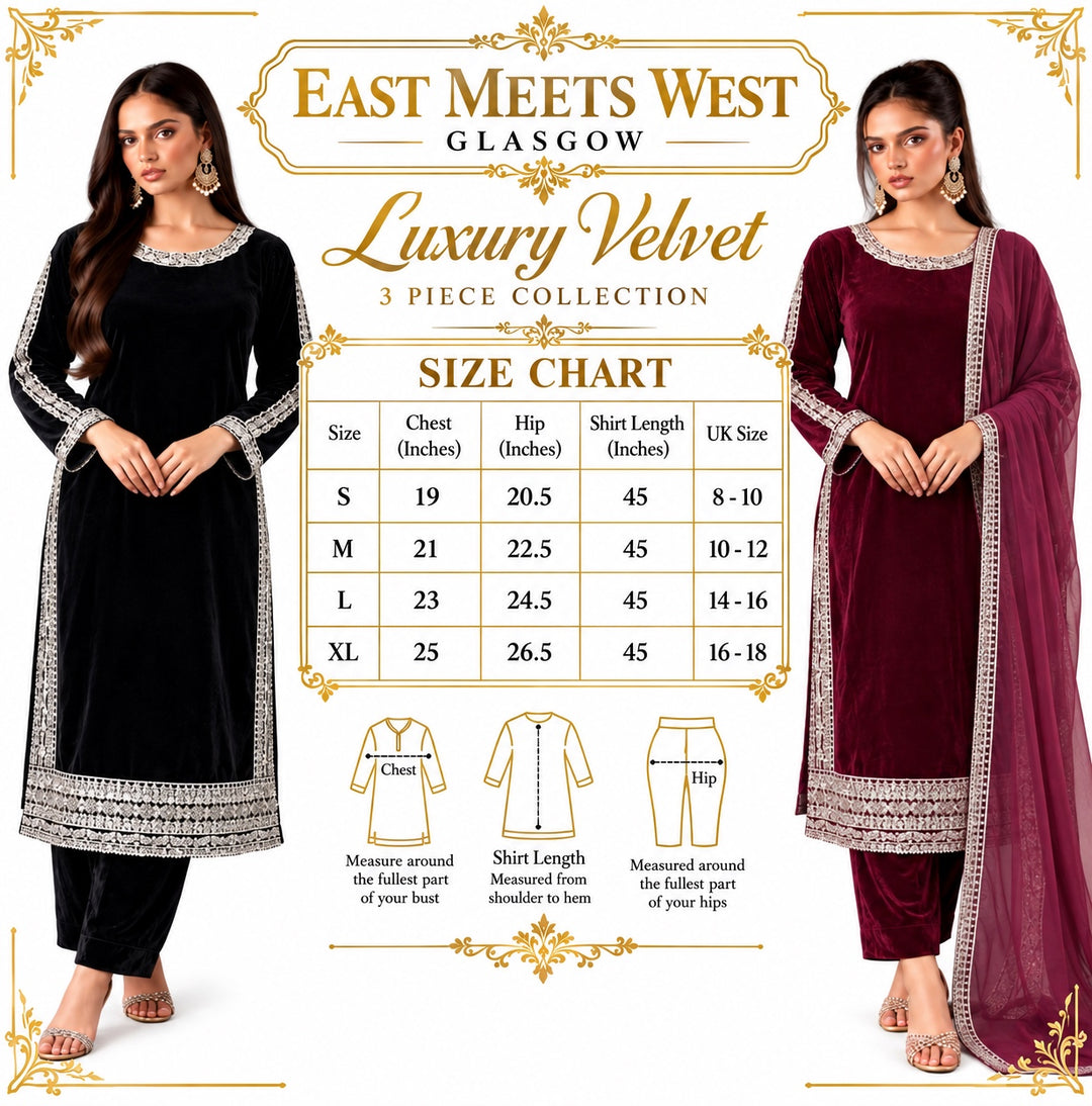 W5153 LUXURY VELVET EMBROIDERED 3 PIECE SUIT - East meets west clothing 