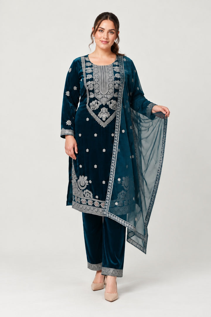 W657 LUXURY VELVET EMBROIDERED 3 PIECE SUIT