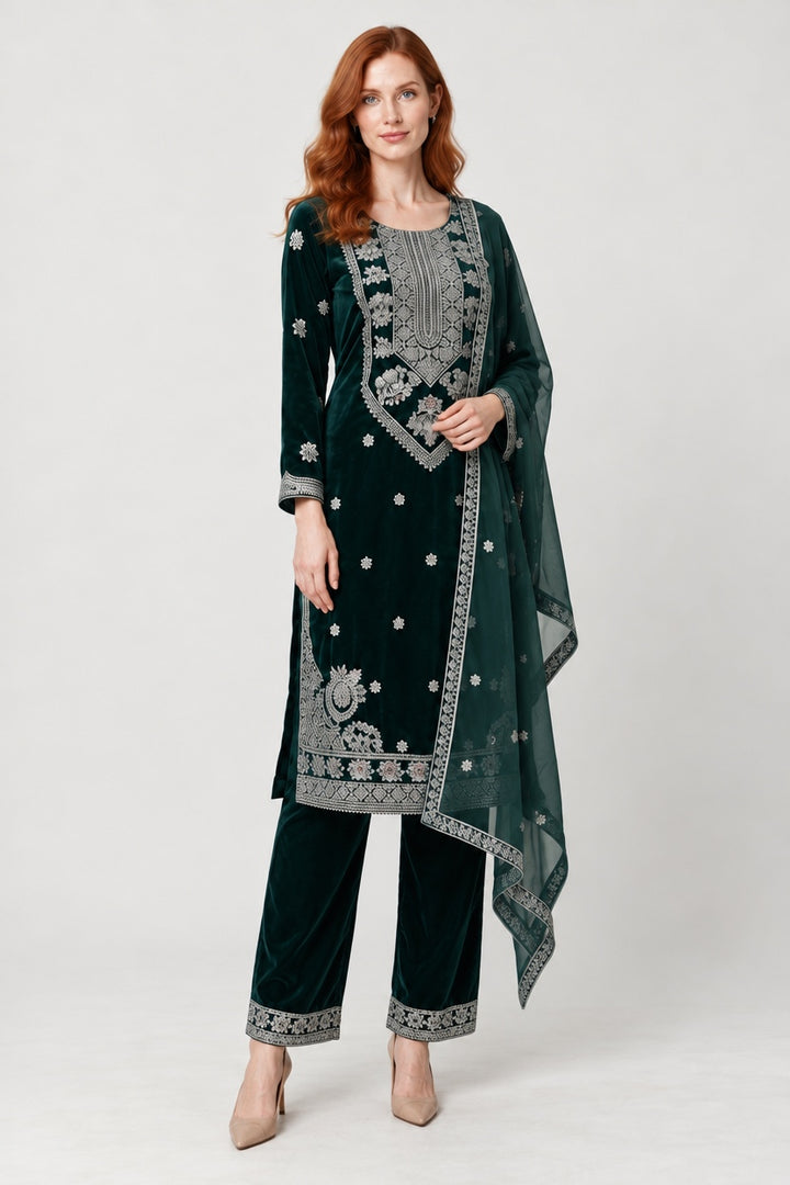 W657 LUXURY VELVET EMBROIDERED 3 PIECE SUIT