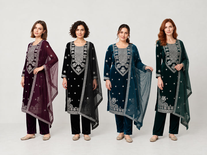 W657 LUXURY VELVET EMBROIDERED 3 PIECE SUIT