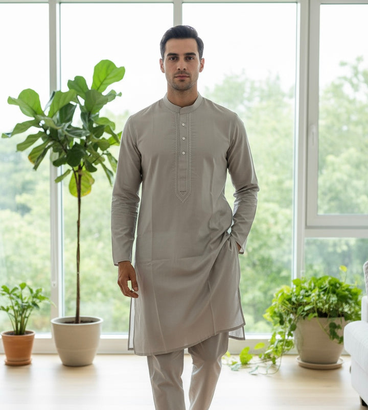 DN654c - Men's Sand Embroidered Kameez set
