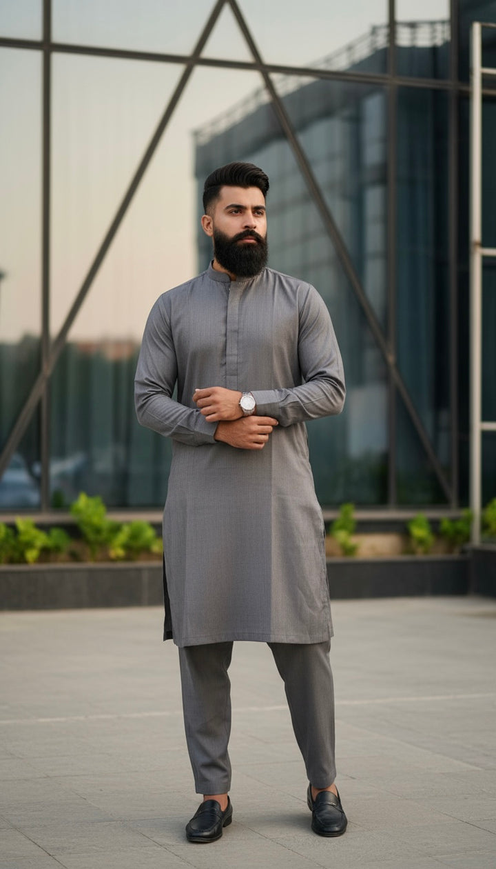 Dno. 01d Men's Dark Grey traditional Kameez set