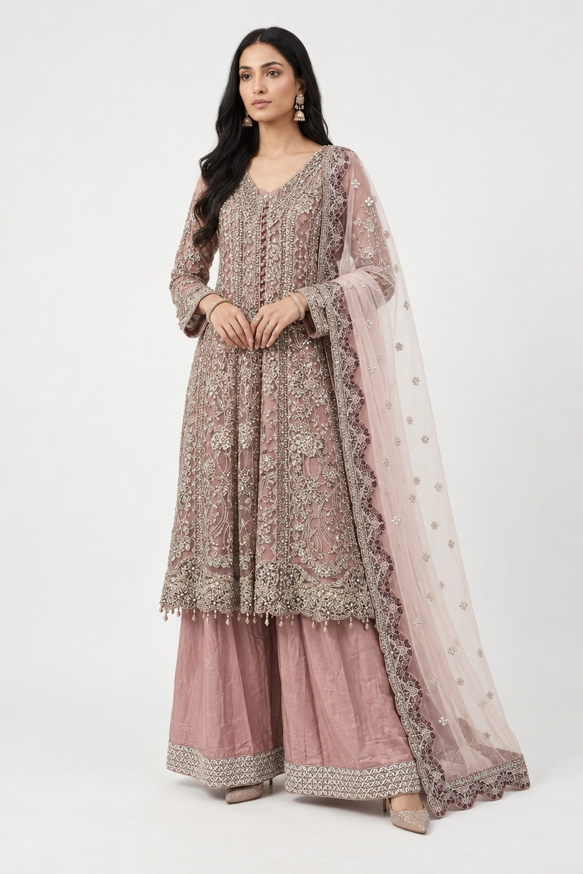 376B PINK EMBROIDERED 3 PIECE SUIT