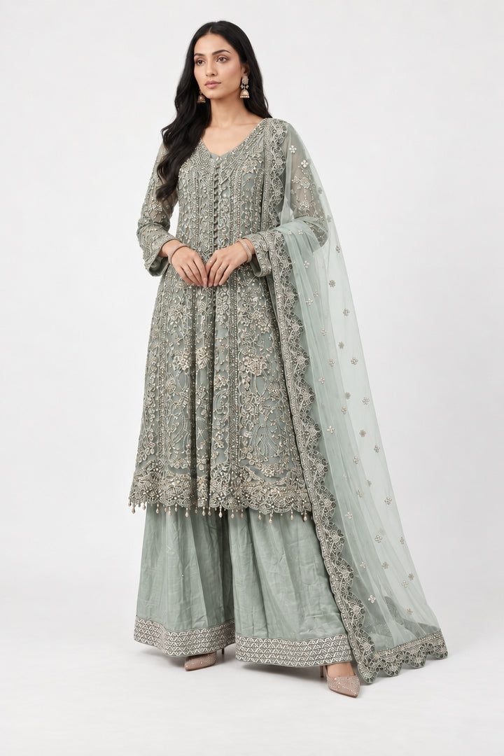 376C PASTEL GREEN EMBROIDERED 3 PIECE SUIT