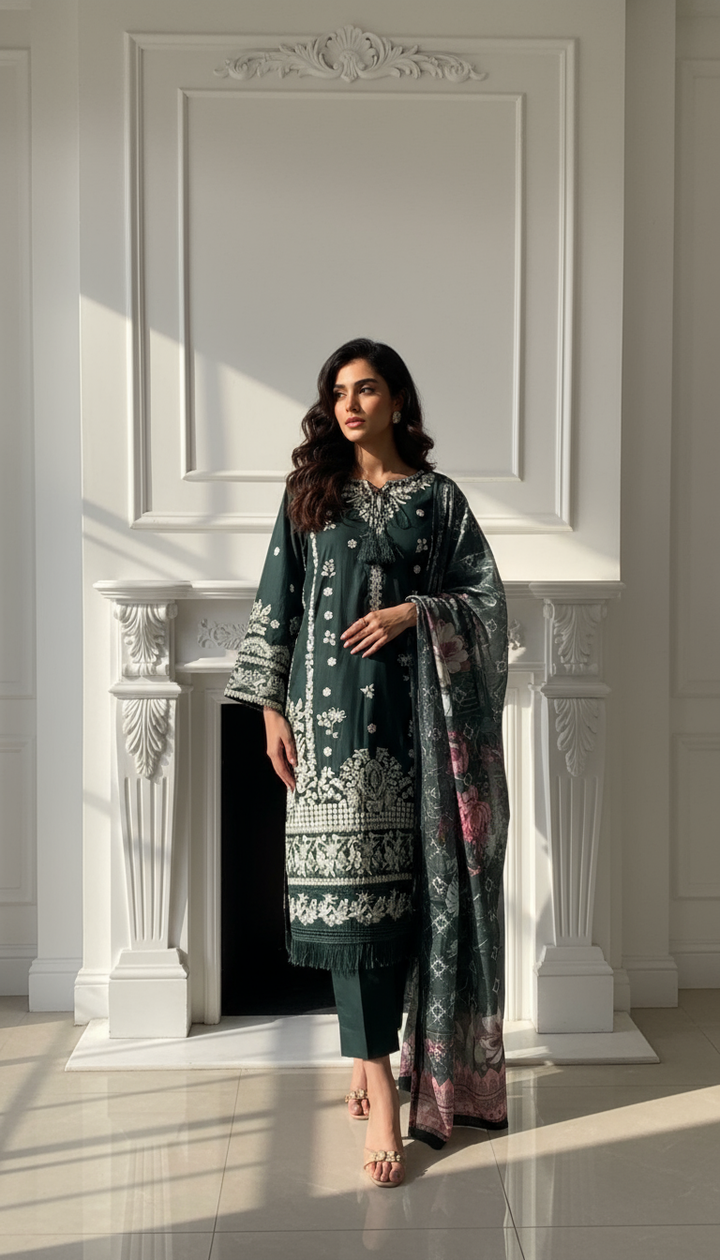 1154C - Green Embroidered Linen 3 Piece suit