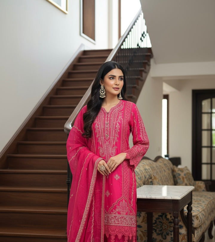 1153B - Pink Embroidered Linen 3 Piece suit