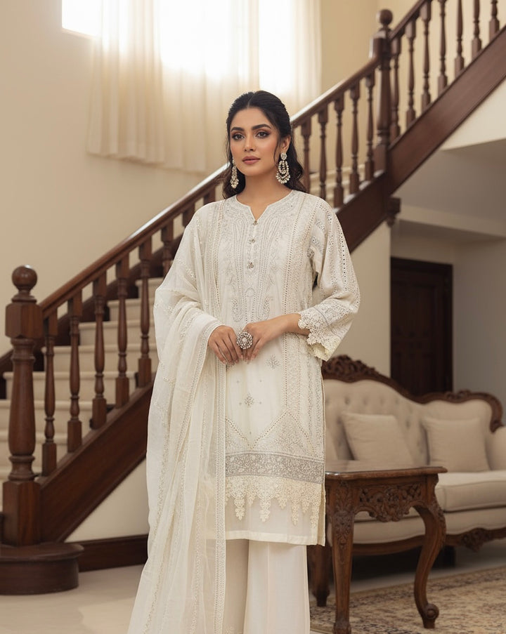 1153D - Ivory Embroidered Linen 3 Piece suit